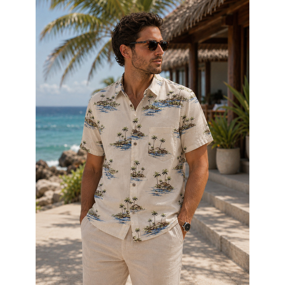 Tropical summer vibes Island shores camp shirt size small Vacation Resortwear
